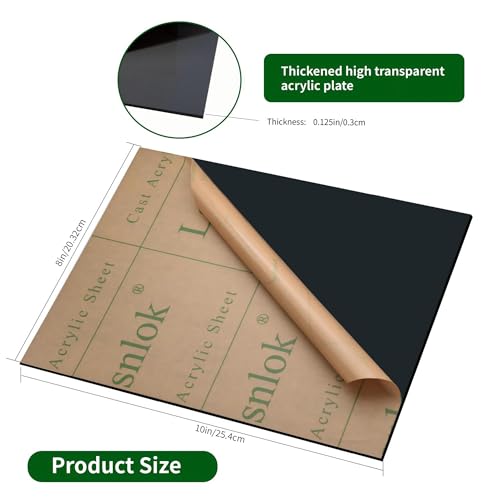 Lesnlok Black Transparent Acrylic Sheet 1/8 inch Thick 3mm 2 Pieces 8 x 10 Clear Plexiglass Sheet for Sign,Craft,Painting,Laser Cutting,DIY Display Projects (2, Black, 8"x 10") - color: Black, size: 8"x 10"