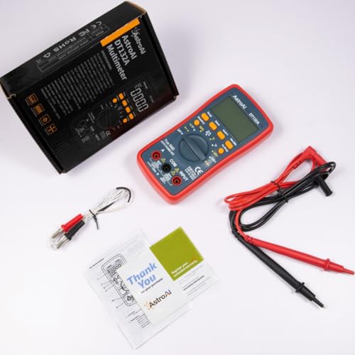 AstroAI Digital Multimeter, TRMS 4000 Counts Volt Meter (Manual and Auto Ranging); Measures Voltage Tester, Current, Resistance, Continuity, Frequency; Tests Diodes, Temperature (Red) - size: DT132A Multimeter