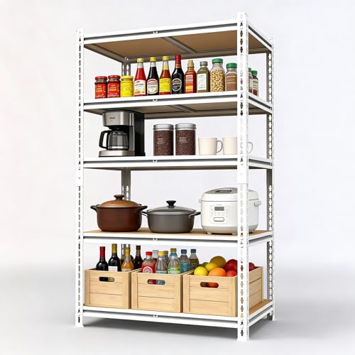 White Storage Shelving Unit,40" W 5 Tier Storage Shelve,Adjustable Heavy-Duty Shelving for Pantry, Kitchen, Garage, Closet,Office (72" 40" 19") - size: White 72"*40"*19" 5T