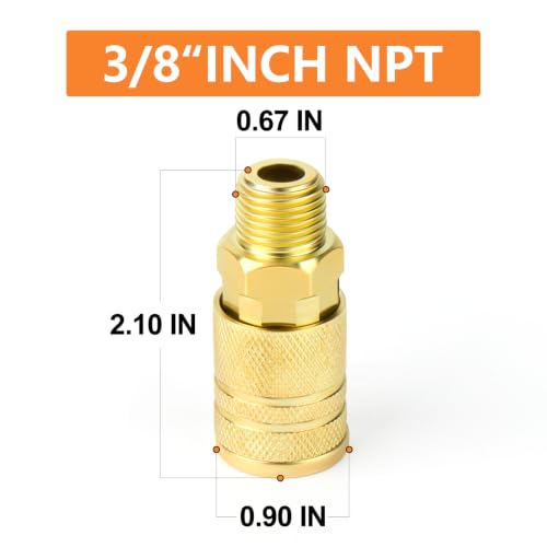 GASHER 12PCS 3/8"MNPT Brass Industrial Coupler,1/4 Flow Quick Connect Air Coupler - size: 3/8" NPT Male Threads