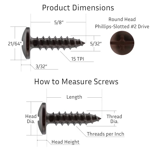 #8 x 5/8" Antique Copper Phillips-Slotted Truss Head Wood Screws - Pack of 25 - Heat-Treated Steel - TH858-SAC - color: Antique Copper