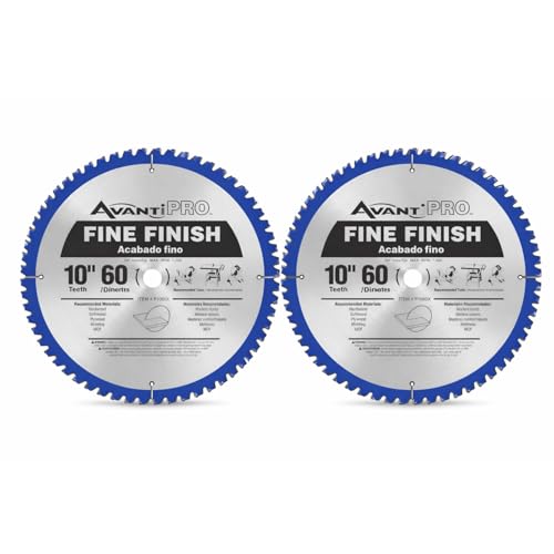 AvantiPro by Freud Fine Finish Saw Blades with Carbide-Tipped Teeth - Ideal for Precision Cutting for DIYers and Professionals - 10", 60-Tooth, Max RPM 6000-2-Pack - P106060PP