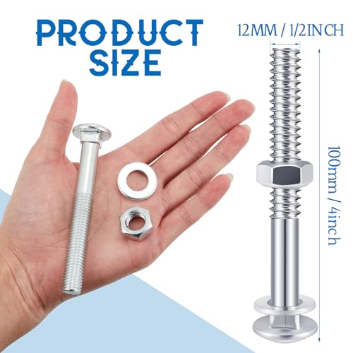 Zonon 12 Sets Carriage Bolt, Silver, 1/2 x 4 Inch - color: Silver, size: 1/2 x 4 Inch