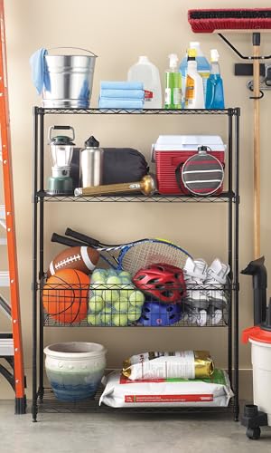 Whitmor 4 Tier Shelving Unit, Metal Storage Shelves with Basket, Adjustable Heavy Duty Shelf, 400 lbs Capacity per Shelf, 1600 lbs Total for Pantry, Garage, Workshop, 36" L x 14" W x 54" H, Black - color: Black, size: 4-TIER, 36"L x 14"W x 54"H (With Bask