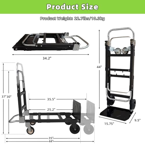 3 in 1 Folding Hand Truck, 600Lbs Capacity, Heavy Duty Collapsible Cart with Retractable Handle and 4 Rubber Wheels, Moving Dolly for Moving Home, Office, Food Service, Shopping Mall, Warehouse - color: Black