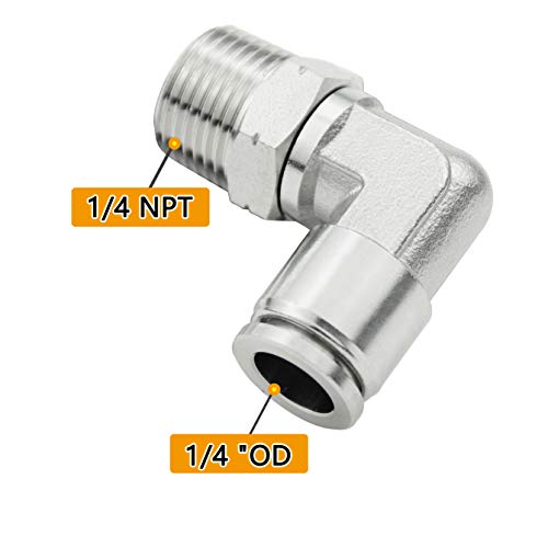 Beduan Push to Connect Fitting Elbow, 1/4" Tube OD x 1/4" NPT Male 90 Degree Elbow Adapter 304 Stainless Steel Air Union Fitting - size: 1/4"Tube OD-1/4"NPT, style: 1Pc