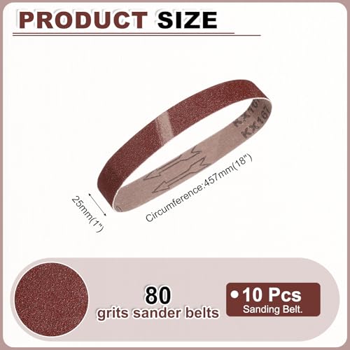 HARFINGTON 1 x 18 Inch Sanding Belts, 10 Pcs 80 Grits Aluminum Oxide Abrasive Belt Sander File Belt for Woodworking, Metal Polishing, Knife Sharpener - size: 1 x 18 Inch(80 Grit)