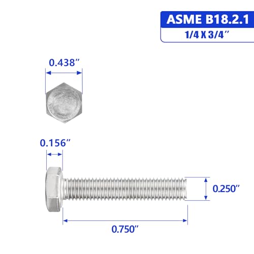 1/4-20 X 3/4" Hex Head Screw Bolt, 304 Stainless Steel 18-8, Full Thread, Coarse Thread UNC, ASME B18.2.1, 50 Pcs-Pack - size: 1/4-20 X 3/4" (50pcs)