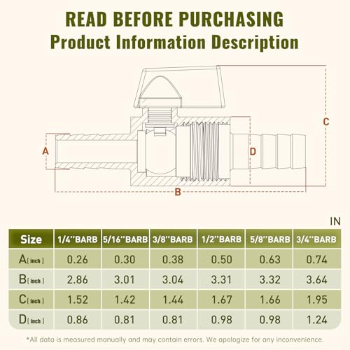 2 Pack 1/4" Hose ID Barb Mini Ball Valve, 304 Stainless Steel Small Shut Off Valve with Clamps Kit for Water Oil Gas (1/4 Inch) - size: 1/4 Inch