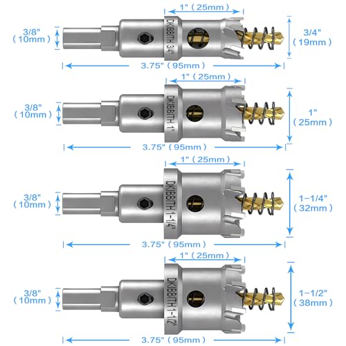 4 Pcs TCT Hole Saw Drill Bit Set,3/4” to 1-1/2” Tungsten Carbide Hole Saws Kit for Stainless Steel Hard Metal Plastic Wood, 1” Cut Depth, with Detachable Pilot Drill Bits, Allen Wrench - size: 4 Pcs Hole Saw Kit