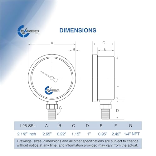 Compound Pressure Gauge -30 inHg to 60 PSI, Liquid Filled, 2.5" Dial, 1/4 NPT Lower Mount, 304 Stainless Steel Case, Brass Wetted Parts, PSI/inHg - ASME B40.1 Grade A - size: -30inHg / 0 / +60Psi, style: STANDARD