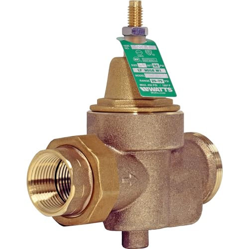 Watts 1-Inch Lead-Free Water Pressure Reducing Valve, NPT Thread Union x NPT Female, Adjust 25-75 PSI, Max Work 400 PSI