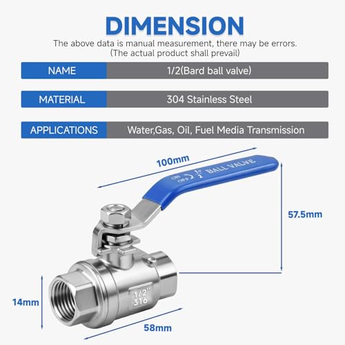 1/2" Full Port Ball Valve 316SS, NPT, 4-Pack - size: 1/2 inch (4 Pack)