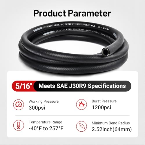 EVIL ENERGY 5/16 Fuel Line Hose 10FT Fuel Injection Hose Transmission Rubber SAE 30R9 300PSI - size: 5/16 10FT