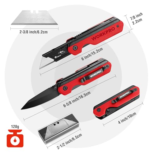 WORKPRO 2-in-1 Folding Knife/Utility Knife, Wood Handle, Red G10 Handle - color: Red G10