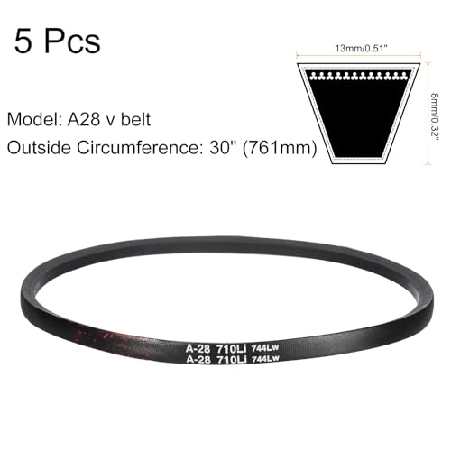 uxcell 5Pcs A28 Classic Wrapped Rubber V-Belt, 30" Lo x 0.51" W x 0.32" H - size: A28