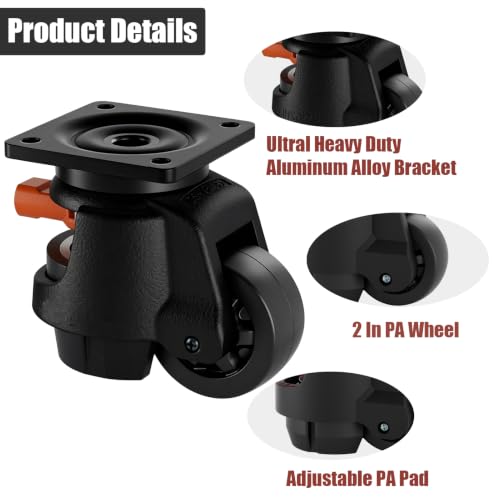 Leveling Casters Wheels Set of 4, Heavy Duty 2200LBS Load, 2 Inch