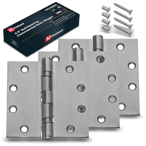 A1 ProGuard 4.5" Heavy Duty Door Hinge, 3 Pack 4.5 x 4.5 Inch Ball Bearing Door Hinges with Square Corners for Commercial and Residential Doors, Brushed Nickel