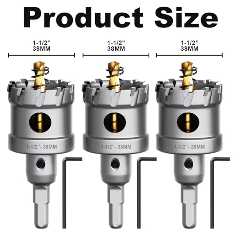 Metal Hole Saw 1-1/2" (38mm) 3Pcs Set Heavy Duty Tungsten Carbide Tipped Hole Cutters Set with L-flench, for Steel Iron,Aluminum,Stainless stell,Plastic - size: 1-1/2"(38mm)