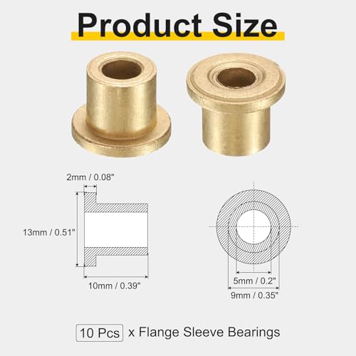 uxcell 10Pcs Flange Sleeve Bearings, 5mm Bore x 9mm OD x 10mm Length, Self-Lubricating Sintered Bronze Bushings - size: 5mm Bore x 9mm OD x 10mm Length