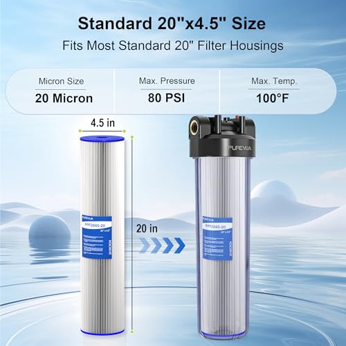 20" x 4.5" Pleated Sediment Water Filter Cartridge 20 Micron 2-Pack - size: 2 Count (Pack of 1), style: 20 Micron