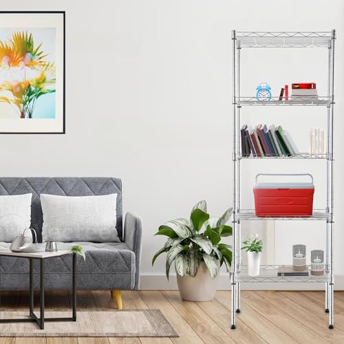 PayLessHere | 5-Tier Wire Shelf | 17"x12"x48" | Chrome - color: Chrome, size: 17"D x 12"W x 48"H