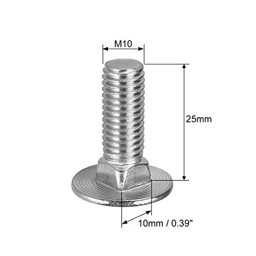 uxcell Carriage Bolts, Neck Carriage Bolt 304 Stainless Steel M10x25mm 8pcs - size: M10x25mm