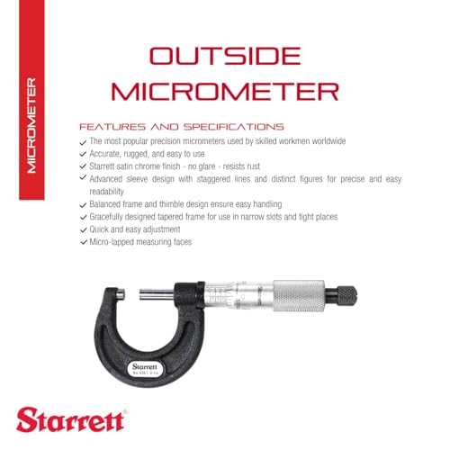 Starrett Outside Digital Micrometer, 0-1" Range, .0001" Graduation - color: Black Wrinkle, size: 0-1" (Ratchet Thimble)