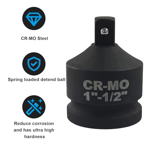 1" Female to 1/2" Male Impact Socket Adapter, Black Wrench Socket Adapter For Impact Driver - size: 1" to 1/2"