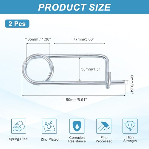 MECCANIXITY 2pcs Steel Brooch Cotter Pins, 0.24x5.91 Inch (6x150mm) Brooch Shape Cotter Safety Spring Pin, Quick Locking Fastener for Garden, Farm, Lawn, Rectangle - size: M6x150mm