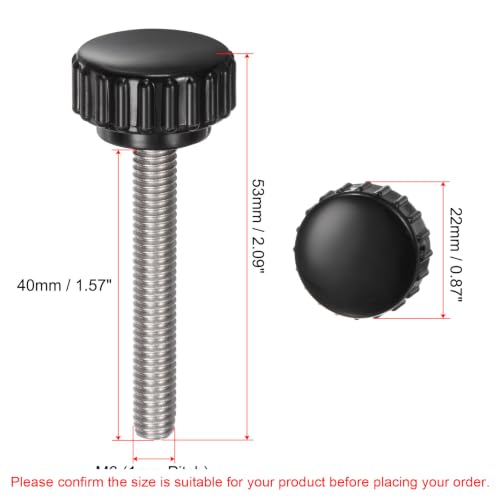 uxcell 6pcs Knurled Clamping Knobs M6 x 40mm Metric 304 Stainless Steel Male Thread Thumb Screw on Type 22mm Plastic Round Head Threaded Hand Bolt Stud Knobs Black - size: M6 x 40mm x 22mm