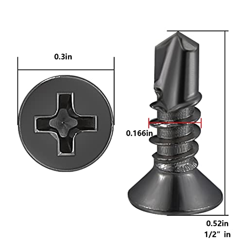 Wensilon(600pcs)#8×1/2”for Sheet Metal Self-Tapping Screws 410 Black Stainless Steel Flat Head High-Strength Quick self-Drilling Screws - color: Black, size: #8X1/2"