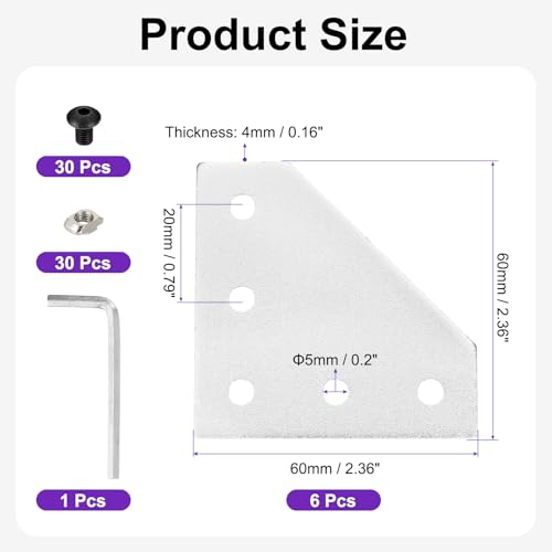 uxcell 6Set 2020 Corner Bracket Plate, L-Slot Aluminum Extrusion Connector, Outside Joint Plate with Screws for 2020 Series Aluminum Profile 3D Printer Frame, Silver Tone - color: Silver Tone