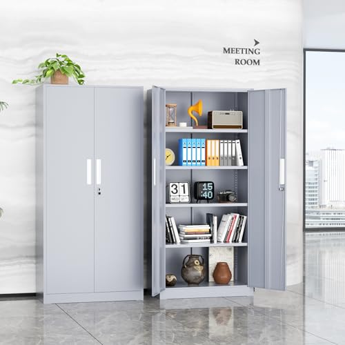 SUNCROWN 72" Metal Storage Cabinet - Heavy-Duty Metal Garage Cabinet with 4 Adjustable Shelves & 2 Doors for Tools, Office, Home, Workshop,Cement Grey-Small - color: Cement Grey, size: 72"H x 32"W x 16"D