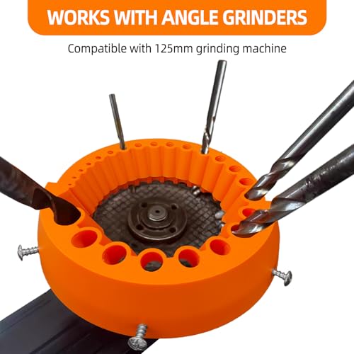 Drill Bit Sharpener Attachment for 125mm Angle Grinders (2-13mm Bits) - Revive Dull Bits & Extend Tool Life (Orange)