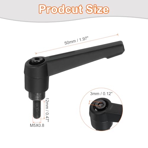 uxcell 2Pcs M5 x 12mm Adjustable Knobs Handle Male Thread Push Button Ratchet Quick Release Locking Rotating Bolt for Lathe Machinery, Black - size: M5 x 12mm