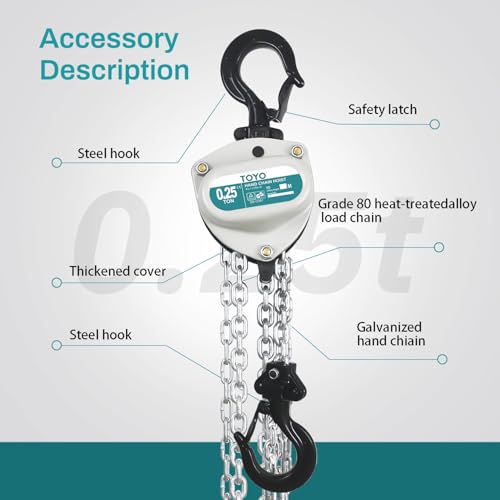 TOYO 550lbs Chain Hoist 1/4 Ton - Mini Hand Hoist with 10FT Chain, for Garages, Warehouse, Automotive - Heavy Duty Pulley Hoist with 2 Heavy Duty Hooks (550Lb 10Ft) - size: 1/4 Ton 10FT