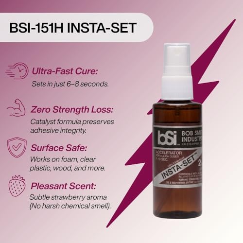 Bob Smith Industries BSI-151H Insta-Set Super Glue Accelerator 2 fl oz - Fast Drying Liquid Activator for Cyanoacrylate Adhesives, Enhance Repair Speed - Strawberry Scent