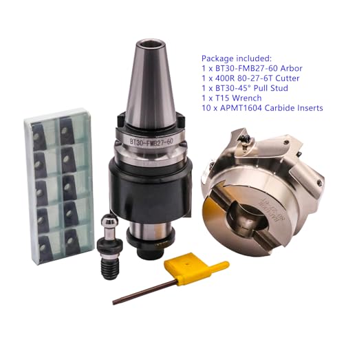 BT30 Arbor, 3.15"/80mm Cut Dia 400R-80-27-6T Face Mill Shell Cutter Set - size: 80-27-6T, style: BT30