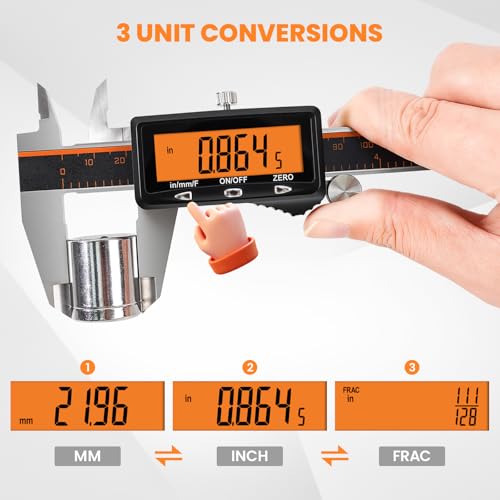 HARDELL Digital Caliper 12" USB-C Charging – Orange Display, Non-Backlit - size: 12 Inch