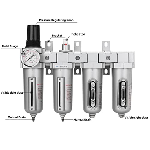 NANPU 1/2" NPT Air Compressor Filter Dryer Regulator - 4-Stage 2 x Desiccant - size: 3/4" NPT, Munual Drain, style: 4 Stage(+Dryer)