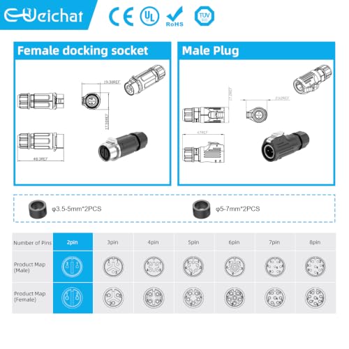 LP12 2PIN Industrial Waterproof Connector IP68 Quickly Plugging Aviation Connector Solder-Assembly M12 2PIN Circular Connector Fast Release Electrical Connector Male Plug&Female Socket - size: 2 Pin, style: Male Plug / Female Socket