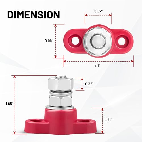 RED WOLF 12V 150A Power Distribution Block 3/8" Single Stud Busbar M10 Terminal Bus Bar 12 Volt DC Battery Junction Post Power for Auto Boat Marine Solar System Positive and Negative (2PC) - size: Single M10 Stud