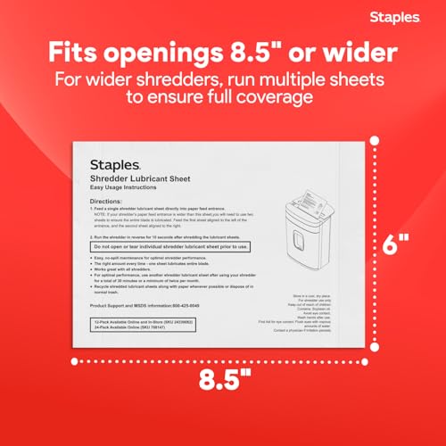 Staples Shredder Lubricant Sheets, Reduces Friction & Noise, 24-Pack - style: Lubricating Sheets