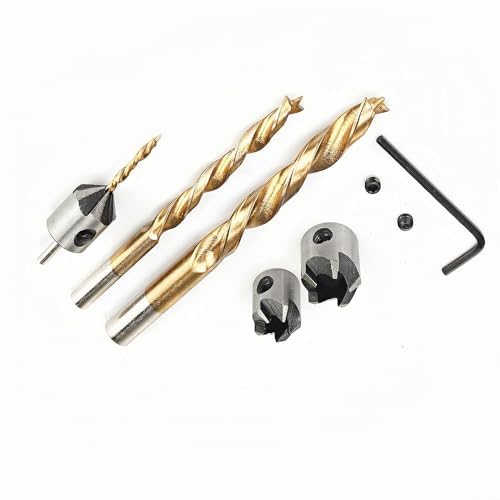 7PCS 3-10mm Round Shank Titanium Coated Countersink Drill Bit Set Replacement Three Point Drill Set Carpentry Boring Tool Woodworking Tool with Hexagon - size: 7 PCS Titanium Coating