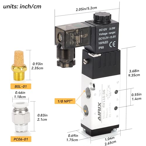 1/8" NPT Solenoid Valve 4V110-06, 5-Way 2-Pos, DC 12V, Junction Box - size: NPT1/8″, style: DC12/Junction on Box