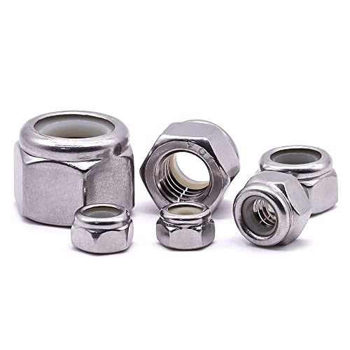 #10-32 Nylon Lock Nuts, 304 Stainless Steel (18-8) Hex Insert Locknuts, UNF Fine Thread, Precision Nuts for 3D Printers & Electronics, 50 Pack - size: #10-32