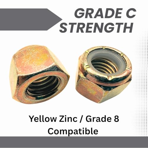 3/8"-16 Nylon Lock Nuts (50 Pack) – Grade C Vibration-Resistant Locking Nuts Coarse Thread for Grade 8 Fasteners – Heavy-Duty Fasteners SAE J995 0.375" - size: Nylon Lock Nut – 50 Pack