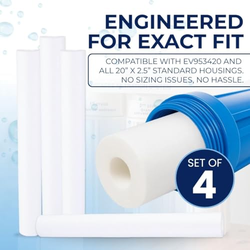 IPW Industries Inc. Whole House Water Filter Compatible with EV953420, Water Filter Cartridge Replacement Ice Fits - 20" H x 2.5 W (Pack of 4) - size: 4-Pack