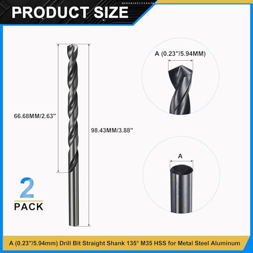 PATIKIL Letter A Drill Bit M35 5% Cobalt HSS Nitriding Black 2Pcs - size: A